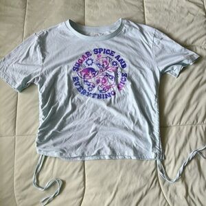 Powerpuff Girls Womens Light Blue Ruched Side Graphic Print T-Shirt Size XXL